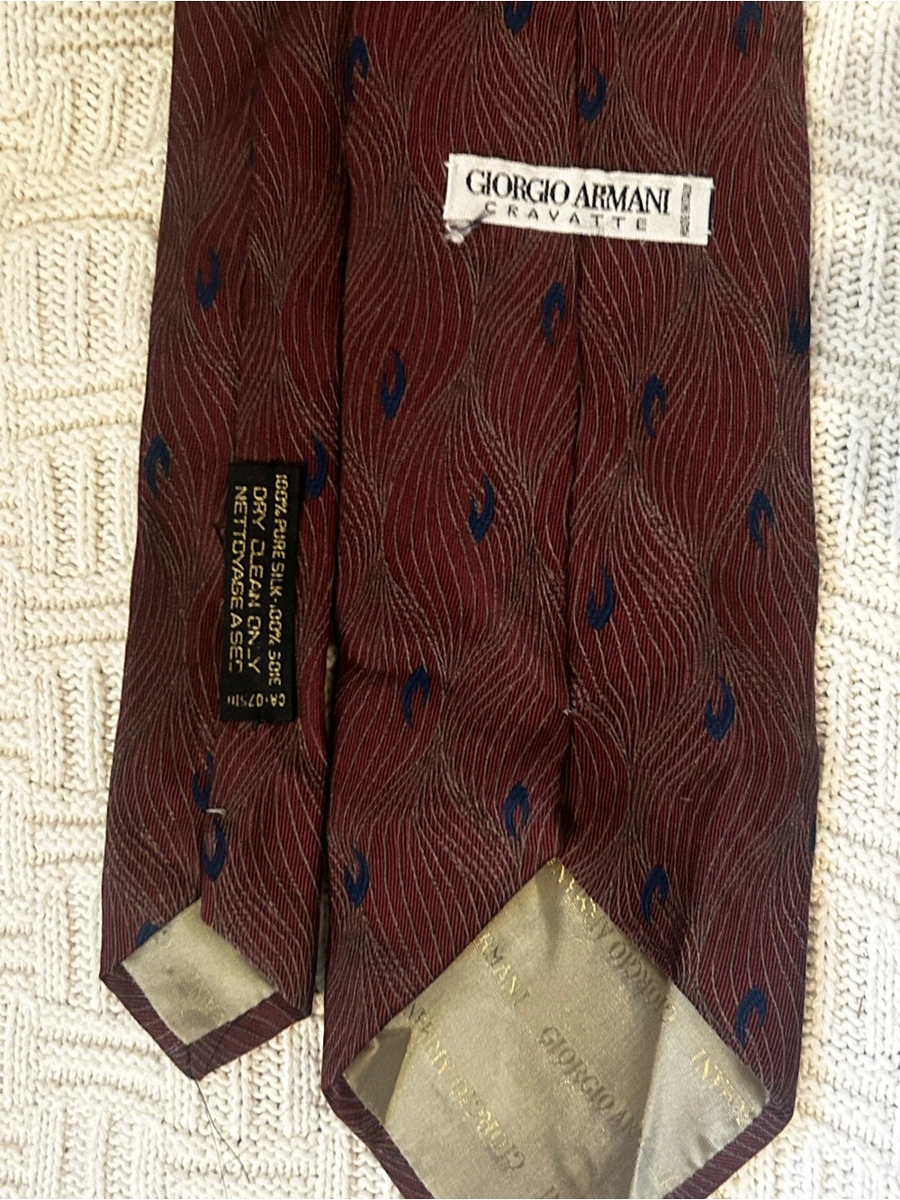 Giorgio Armani Burgundy Silk Tie with Navy Accents